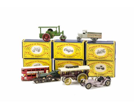 1st & 2nd Series Matchbox Models Of Yesteryear, No.3 Tramcar, No.6 AEC Lorry, No.7 Mercer, No.9 Showman’s Engine, No.11 Steam