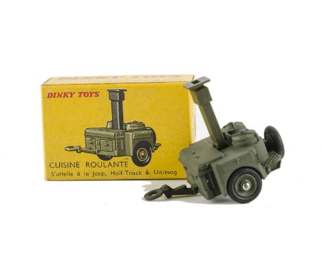 A French Dinky Toys 823 Army Field Kitchen, khaki body, black base, concave hubs, in original box, E, box VG