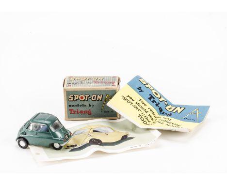 A Tri-ang Spot-On No.118 B.M.W Isetta, dark metallic green body, blue interior, in original box with collector card and club 