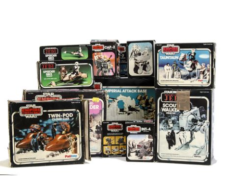 Vintage Star Wars Vehicles, Palitoy ROTJ Scout Walker Vehicle, ESB Imperial Attack Base, ESB Tauntaun, ESB Twin-Pod Cloud Car