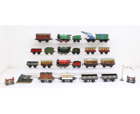 Hornby: A collection of assorted unboxed Hornby O Gauge model railway, including: three locomotives and tender, to comprise: 
