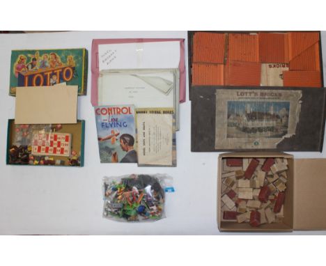 Toys: A collection of assorted toys to include: Lott's Bricks, Britains soldiers, and a boxed Lotto game. Together with a col