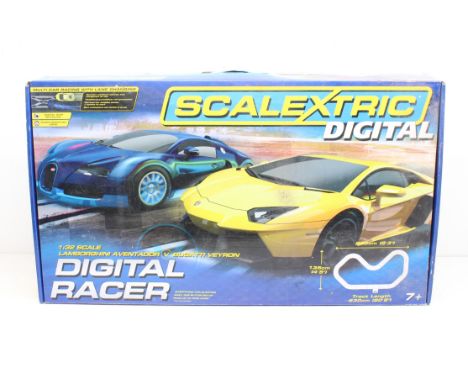 Scalextric: A boxed Scalextric Digital, Digital Racer Set, comprising: 1:32 Lamborghini Aventador and Bugatti Veyron, track, 