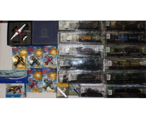 Diecast: A collection of assorted diecast model airplanes to include: DH89 Oxford Diecast boxed plane, and other examples; to