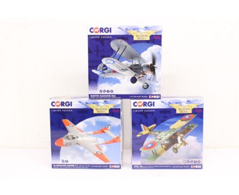 Corgi: A collection of three boxed Corgi: The Aviation Archive, to comprise: Gloster Gladiator MkII G-Glad, The Fighter Colle