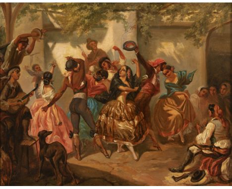 Spanish or English school; circa 1860."Jaleo flamenco".Oil on canvas.Presents restorations, inscription on the back and perio