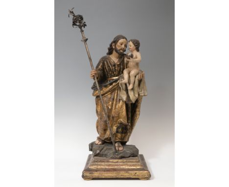 Andalusian school of the XVIII century."St. John with Child".Carved and polychrome wood. With silver elements.Measurements: 7