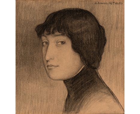 JULIO ROMERO DE TORRES (Córdoba, 1874 - 1930)"Female portrait", 1900-1905.Pencil and charcoal on paper.Signed in the upper ri