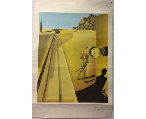 DALI SIGNED LITHOGRAPH. A lithographic print of Salvador Dali's 1931 work 'Ossification Prématurée D'une Gare' signed to lowe