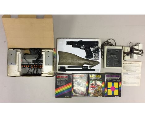 COMMODORE 3000H WITH GUN / RADOTIN WITH GAMES. Two vintage consoles to include: A Commodore TV Game 3000H with German instruc