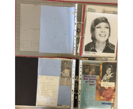 ENTERTAINMENT STARS AUTOGRAPHED. Two binders with a large quantity of newspapers and magazine cuttings and autographs from st