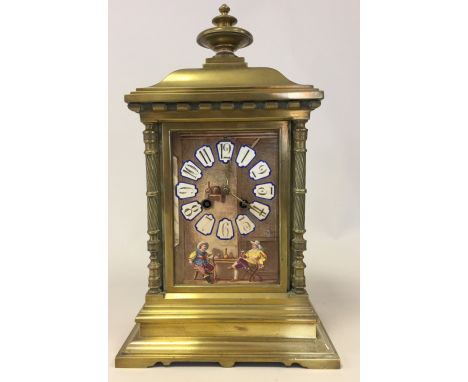 FRENCH BRASS CLOCK H DESPREZ. A solid brass casing shelf clock with porcelain panels painted and signed by H. Desprez, French