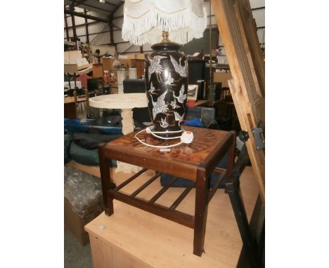 hand painted lamp and a tile top tasble3