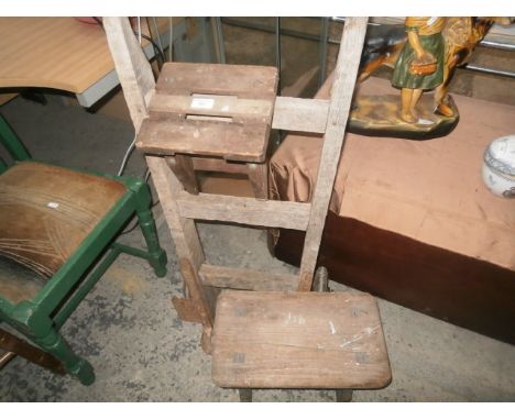 vintage wooden sack truck and stool