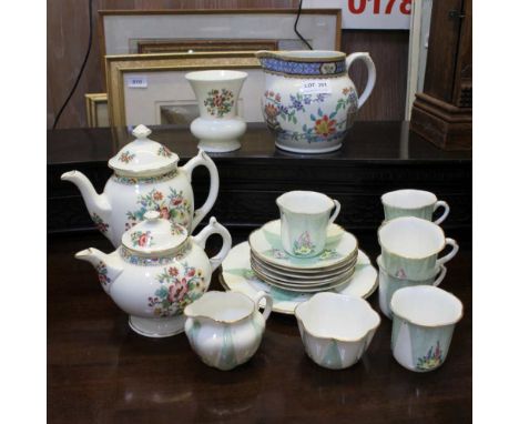 A HAND PAINTED SHELLEY CHINA PART TEA SERVICE by E. Hobbs-Hills, together with a Coalport Ming rose tea &amp; coffee pot and 