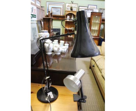 TWO MODERNIST TASK LIGHTS one branded 'Anglepoise Lighting Ltd'Black anglepoise, the arm wobbles on base, otherwise articulat