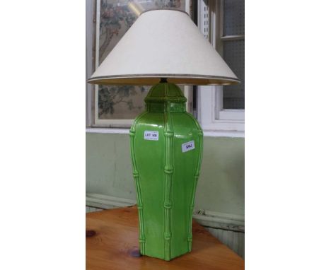 A CONTINENTAL PORCELAIN GREEN GLAZED TABLE LAMP &amp; SHADE 