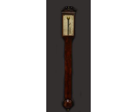 James Long; a 19th century mahogany stick barometer, the silvered dial signed 'James Long. Royal Exchange, London', with brok