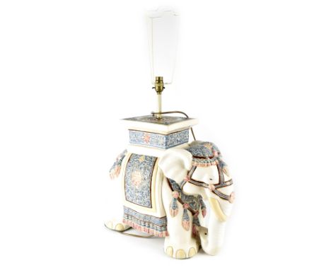 A large contemporary ceramic Mughal-style elephant table lamp, height 44cm.