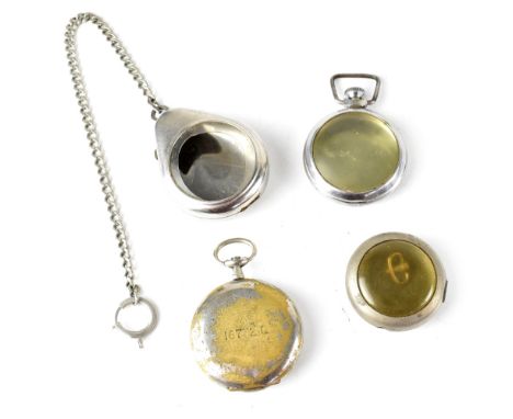A military issue base metal keyless wind pocket watch, the case back inscribed, '16772Q.' and with broad arrow, 51mm (af), an