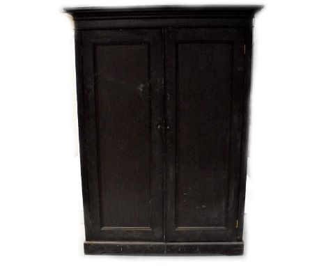 A Victorian painted pine two-door cupboard on plinth base with bracket feet, 187.5 x 135.5 x 75.5cm. CONDITION REPORT Smells 