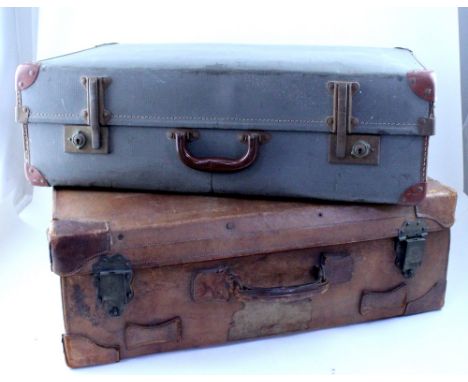 Two vintage travel cases to include a large leather case by 'JB Factory' with the name 'B Jones' to the front, length of larg