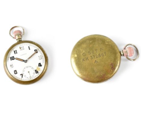 Damas; a base metal keyless wind military issue pocket watch, the case back inscribed 'G.S/T.P XX 372867' and with broad arro