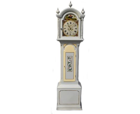 William Wilton; an eight-day longcase clock, the arched painted dial set with Roman numerals, secondary dial and chapter ring