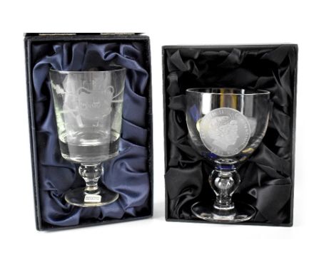 A boxed Dartington Crystal commemorative goblet for the Coronation Diamond Jubilee of Queen Elizabeth II 1953-2013, no.19/60 