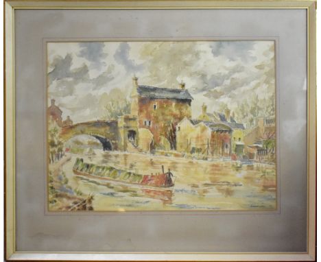 RONALD MORGAN; watercolour and pastel, 'The Canal at Compton near Wolverhampton', signed lower right, dated 1959, paper label