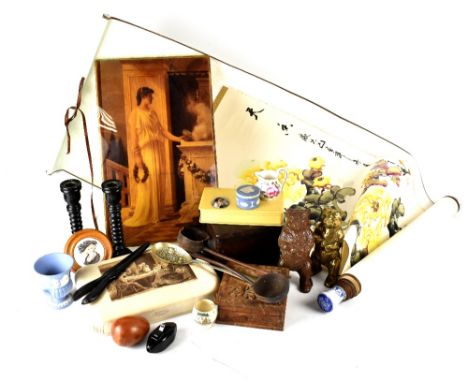 Four vintage boxes to include a cream Bakelite-style box, a bird's-eye maple inlaid box, an Indian card box and a 19th centur