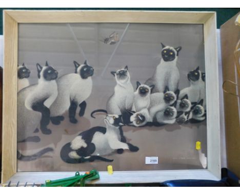 After Faussa.  Cats and butterfly print, stamped Paris 1959, with C F &amp; R stamp beneath.