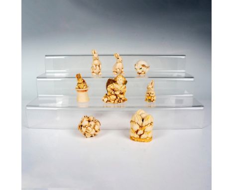 A set of 8 bunny theme items, 5 are treasure boxes designed with rabbit as the main piece or accessory with a removeable lid 