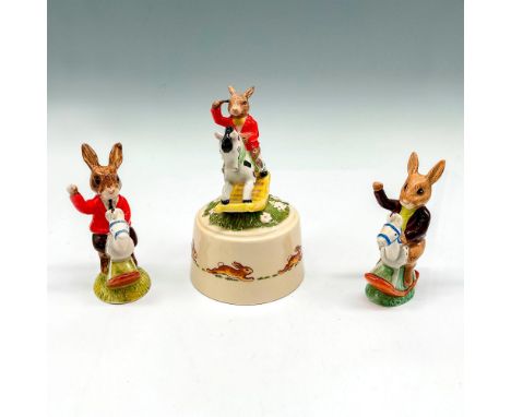 Adorable glossy figures playing on rocking horses includes Sankyo Winding Music Box - Hold Tight - with bunny on rocking hors