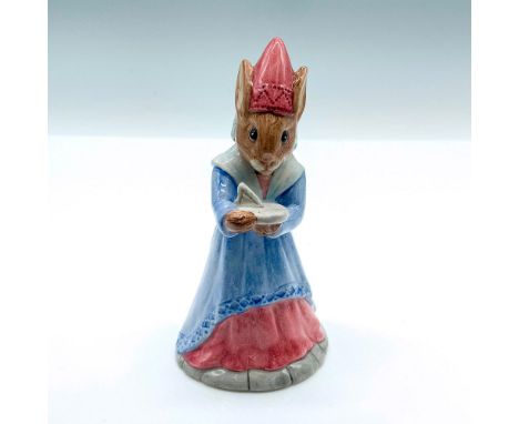 A princess holding a sundial to tell time. Pale blue, white and salmon coloration. Issued in 2000 with the Royal Doulton Bunn