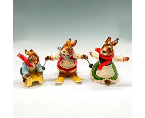 Set includes bunnies in various outdoor activities: Hans Sledding, Sonia Skating and Hildegard Skier. Goebel backstamp. Large
