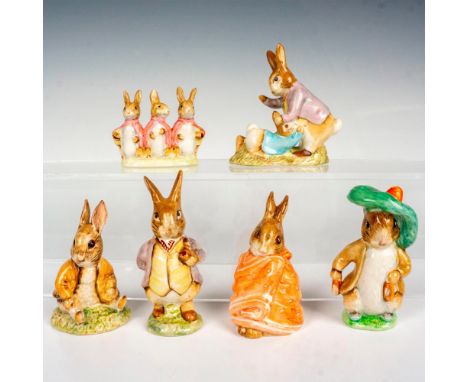 A set of 6 glazed figures of Beatrix Potter characters that include, Flopsy Mopsy and Cottontail, Benjamin Bunny, Mr. Benjami