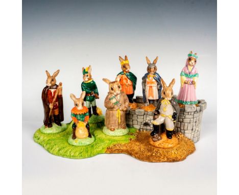 This Robin Hood Bunnykins grouping includes Little John Bunnykins DB243, Robin Hood Bunnykins DB244, Maid Marion DB245, Friar