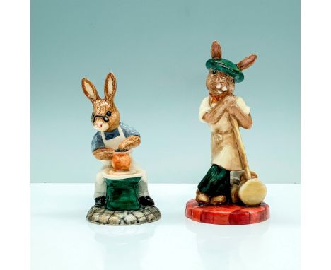 A set of two bunny figures, one a limited-edition figure titled Saggar Maker (407/500) that has a bunny man wearing a tan apr