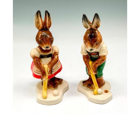 Glossy hand painted figures - Girl and Boy bunny Golfing. Goebel backstamp. Largest piece: 2.75"L x 3"W x 5.5"H. Issued: 20th