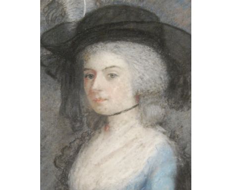 BRITISH SCHOOL (18TH CENTURY)Portrait of a lady, bust length, wearing a hatOval pastel with inscriptions verso 'Sharples Chap