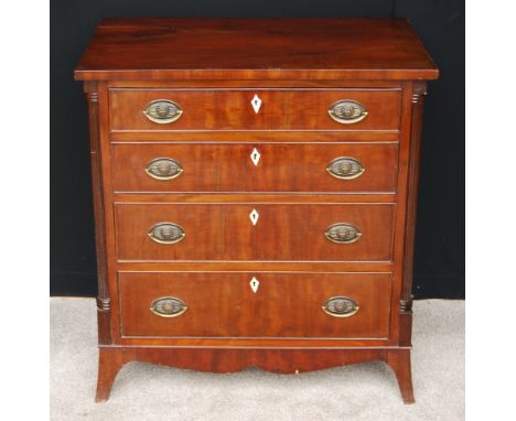 Victorian mahogany chest with four ivory inlaid drawers on splayed bracket feet, 80cm high and 75cm wide.