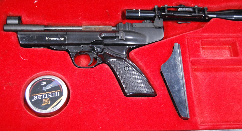 ley & Scott .22 Hurricane air pistol with scope, boxed.(Scottish