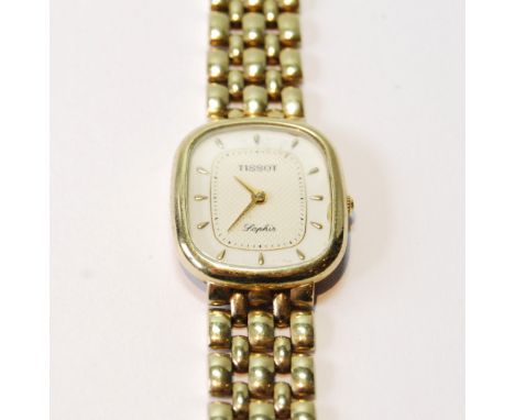Lady's Tissot Saphir 9ct gold watch, quartz.   Condition Report  27g gross