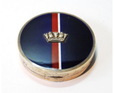 Silver circular compact with enamel Naval colours and crown, Birmingham 1930.