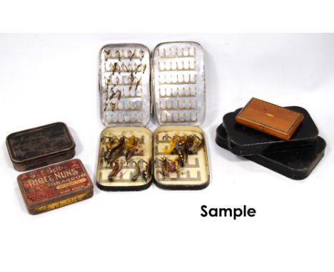 Malloch's japanned fly box with a quantity of vintage salmon and trout flies and a collection of alloy fly boxes and flies.