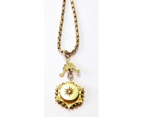 Victorian gold pendant with pearl and the necklet.   Condition Report  8.5g gross