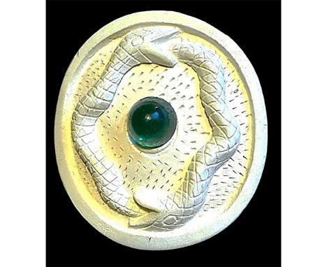 1 Large 20th century Meerschaum snake button with a jewel center. Meerschaum is a material typically hand carved in Turkey li