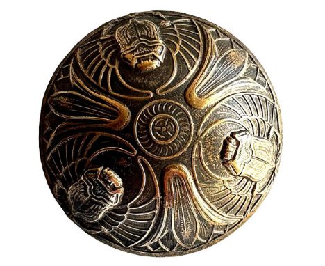 1 Large 19th century domed Egyptian motif with scarabs. This tri design pictorial button is very detailed and depicts three s