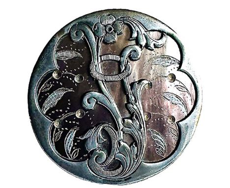 1 Large 19th century Art Nouveau style metal and pearl button. This exquisite button from the late 19th century is very finel